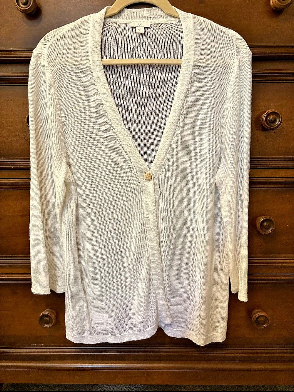 J. Jill White Linen Blend Open-Front Cardigan – Size Large